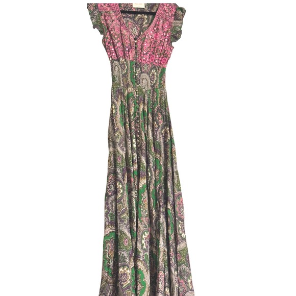 Miss‎ June Paris Maxi Dress Multicolor Paisley Print Ruffle Sleeves - Picture 4 of 8